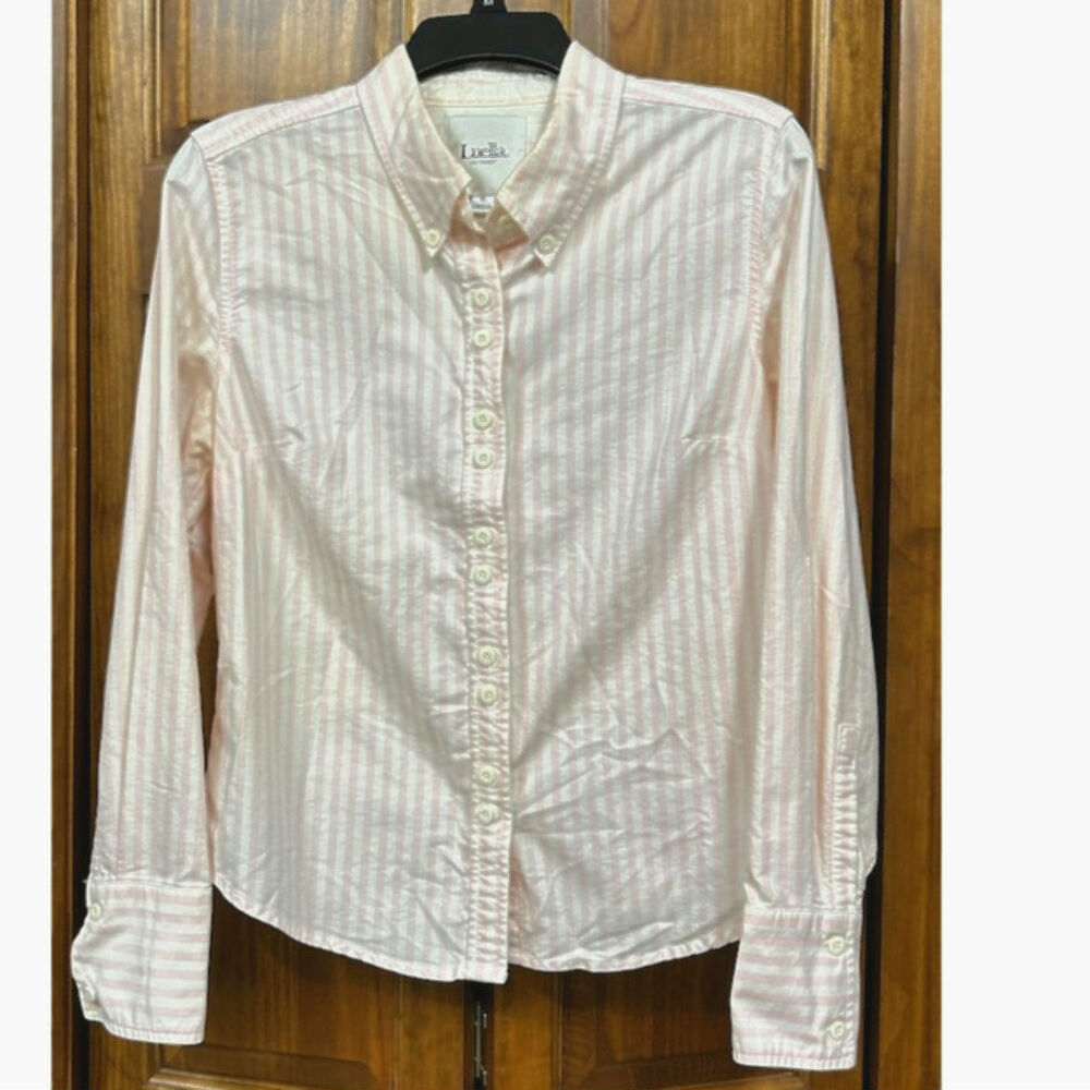 Luella 100% Cotton Button-Up Cuffed Sleeved Pink and White XL